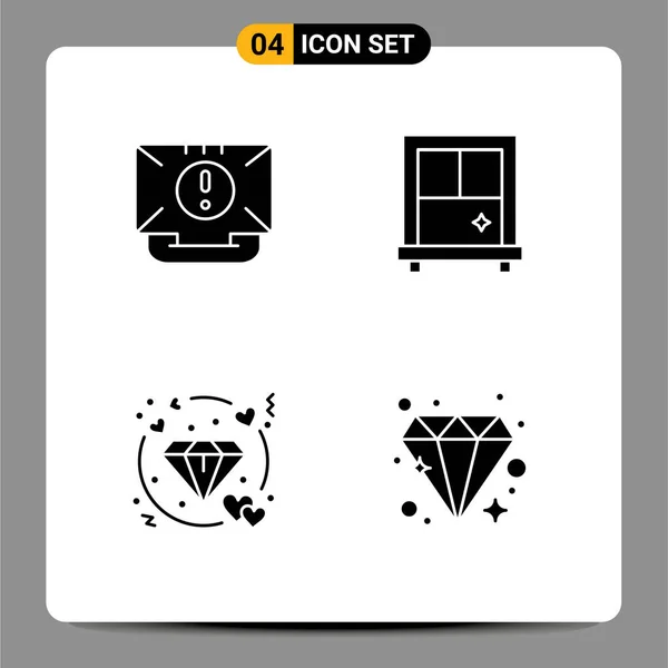 一套现代的4个实心字形和符号 如通讯 钻石可编辑矢量设计元素 — 图库矢量图片
