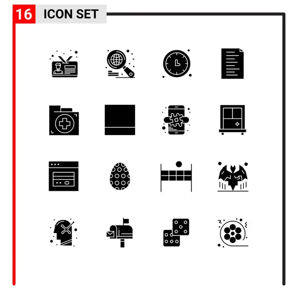 Modern Set Solid Glyphs Pictograph Bag Website Clock Html Relógio —  Vetores de Stock