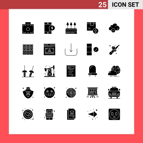 Interface Mobile Glyphe Solide Ensemble Pictogrammes Nuages Logistique Célébration Livraison — Image vectorielle