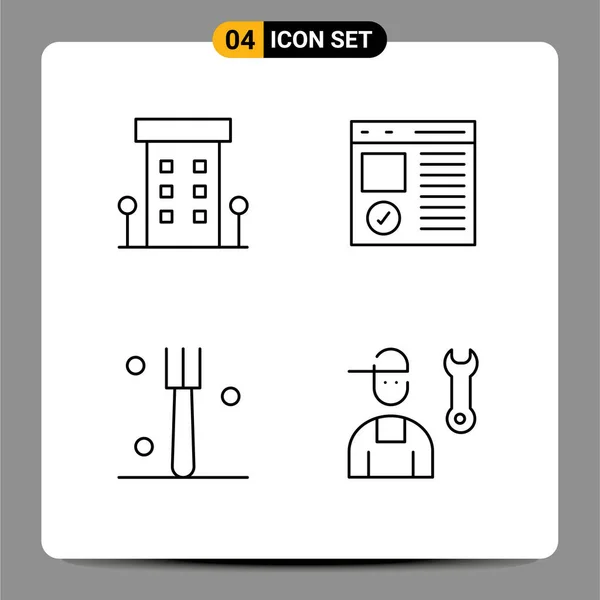 User Interface Line Pack Modern Signs Symbols Buildings Page Shops — Stock Vector