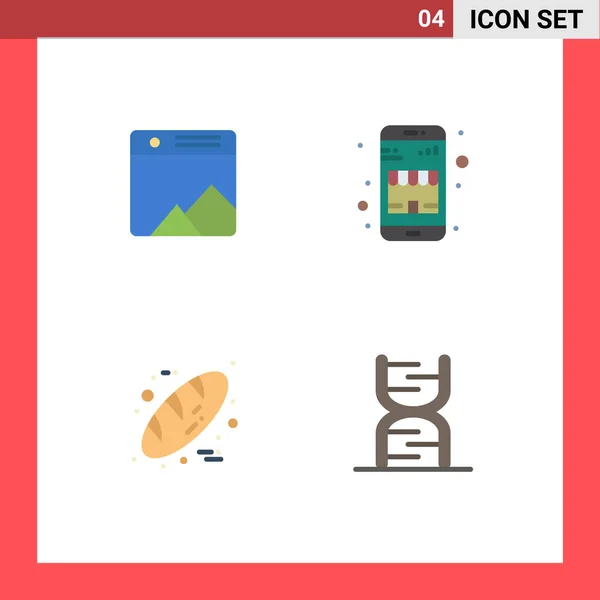 Mobile Interface Flat Icon Set Pictograms Image Bread Web Online — Vector de stock