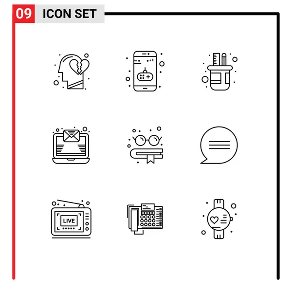 Stock Vector Icon Pack Line Segni Simboli Occhiali Libro Titolare — Vettoriale Stock