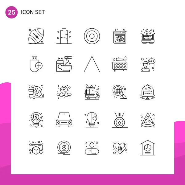 Pictogram Set Simple Lines Bed View Power Focus User Editable — Stock Vector