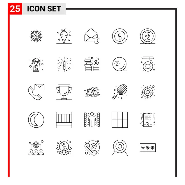 25现代标志和电子商务符号 邮件可编辑向量设计元素的用户界面行包 — 图库矢量图片