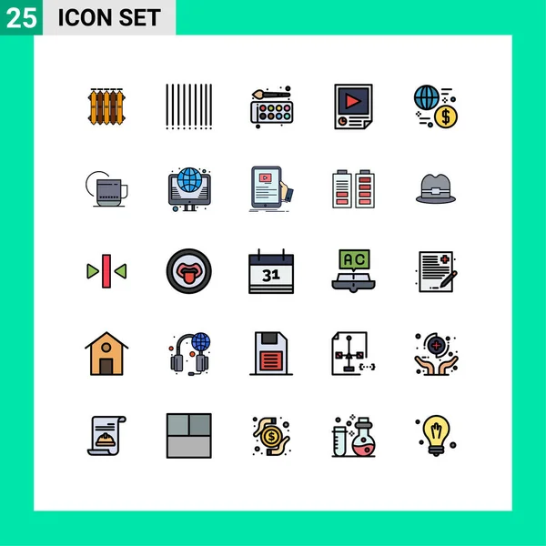 Set Modern Icons Sysymbols Signs Currency Playback Color Paper Data — Vector de stock
