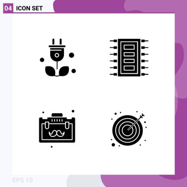 Mobil Arayüz Katı Glifi 4 Piktogram dolgu, evrak çantası, bilim, çip, ofis düzenlenebilir vektör tasarım elementleri