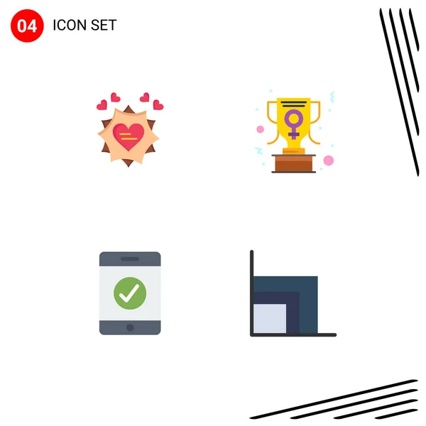 Thematic Vector Flat Icons Editable Sysymbols Love Mobile Heart Trophy — Vector de stock