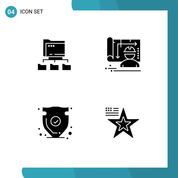 Pack Glifo Sólido Moderno Símbolos Para Los Medios Impresión Web — Vector de stock