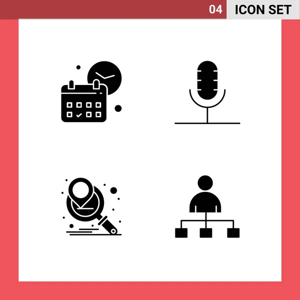 Modern Set Solid Glyphs Pictograph Calendar Record Time Broadcast Marketing — Archivo Imágenes Vectoriales