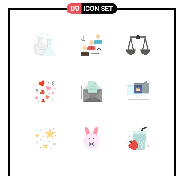 ユーザーインターフェイス9のパックバレンタイン プロモーション 正義の基本的なフラット色編集可能なベクトルデザイン要素 — ストックベクタ