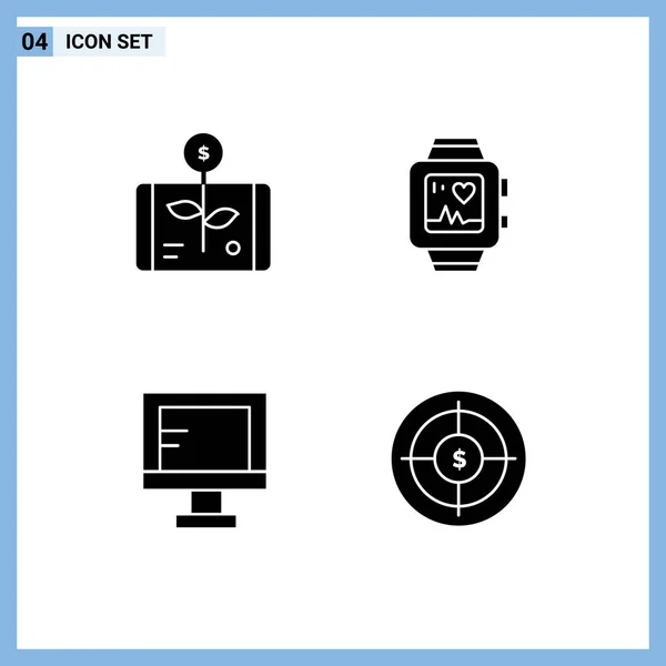 Group Solid Glyphs Signs Symbols Business Computer Report Watch Study — Stock Vector