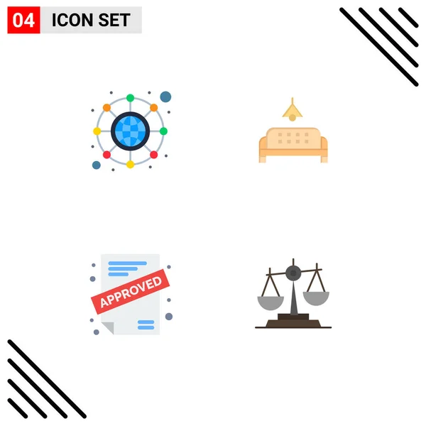 Modern Set Flat Icons Pictograph Connection Contract Sofa Home Court — Stock Vector