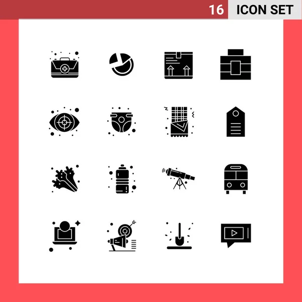 Mobile Interface Solid Gyph Set Pictograms Eye Tools Pie Toolbox — Vector de stock