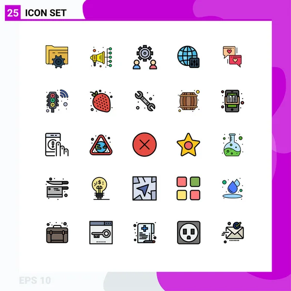 25ユーザーインターフェイス充填ラインフラットカラー現代的なサインとハート チャット 従業員 サーバー設定 世界のシンボルのパック編集可能なベクトルデザイン要素 — ストックベクタ