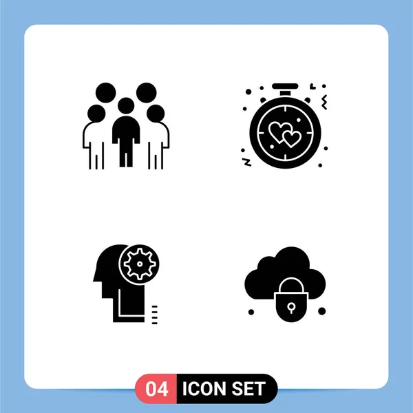 Set Modern Icons Sysymbols Signs Group Romance People Heart Cogwheel — Archivo Imágenes Vectoriales