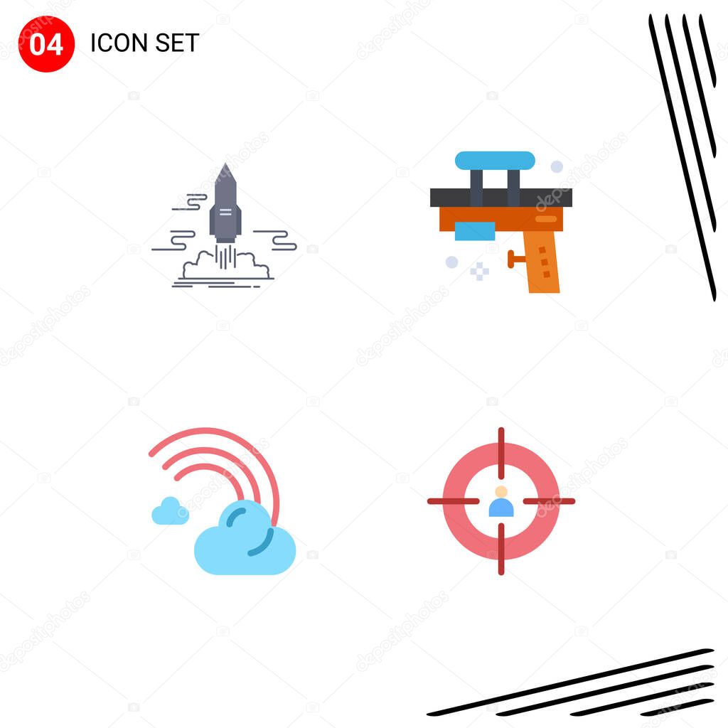 Pictogram Set of 4 Simple Flat Icons of launch, water, shuttle, gun, filled Editable Vector Design Elements