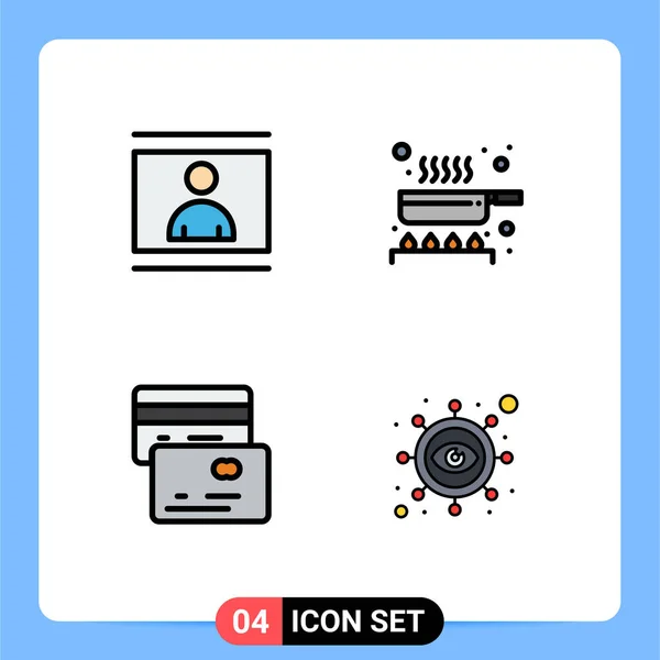 現代的な4つのファイルラインフラットカラーのセット人間 カード お金の写真編集可能なベクトルデザイン要素 — ストックベクタ