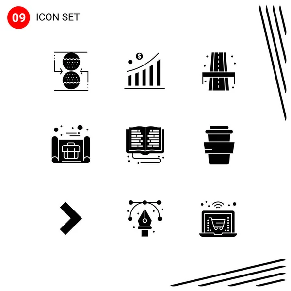 Pack Creative Solid Glyphs Library Plan Stad Concept Business Bewerkbare — Stockvector