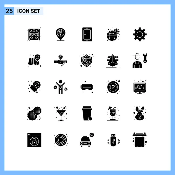 Solid Glyph Lot Symboles Universels Engrenages Réglages Mobiles Réseaux Engrenages — Image vectorielle