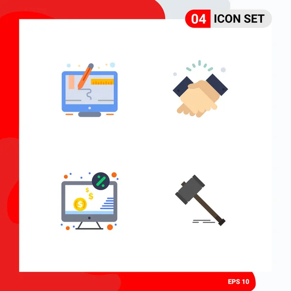 Flat Icon Pack Símbolos Universais Computador Computador Tela Mão Dinheiro — Vetor de Stock