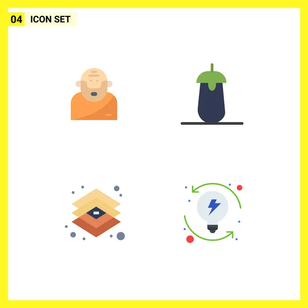 Group Modern Flat Icons Állítsa Isten Kreatív Régi Padlizsán Grafikus — Stock Vector