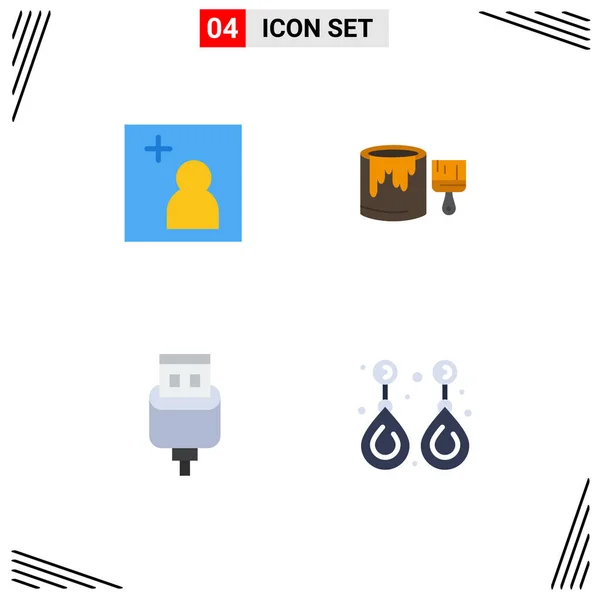 Set Commercial Flat Icons Pack Camera Connector Brush Painting Earring — Vector de stock