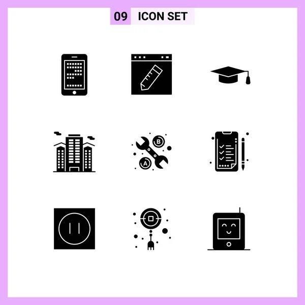 Thematic Vector Solid Glyphs Editable Symbols Repair Work Graphic Place — Stock Vector