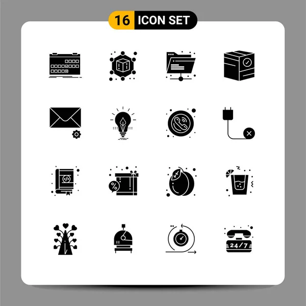 Pictogram Set Simple Solid Glyphs Message Shipping Internet Check Editable — 스톡 벡터
