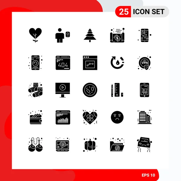 Interface Mobile Glyphe Solide Ensemble Pictogrammes Voyage Économie Humain Document — Image vectorielle