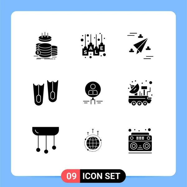 Set Modern Icons Symbols Signs Find Flippers Sale Label Diving — Stock Vector