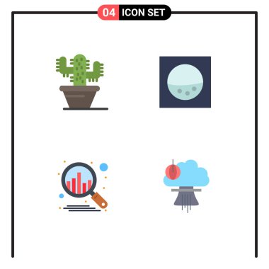 Kaktüs, patlama, makine, plan, özel Düzenlenebilir Vektör Tasarım Elemanları için 4 Satır İşaretleri ve Sembollerinden oluşan Stock Vektör Simgesi Paketi