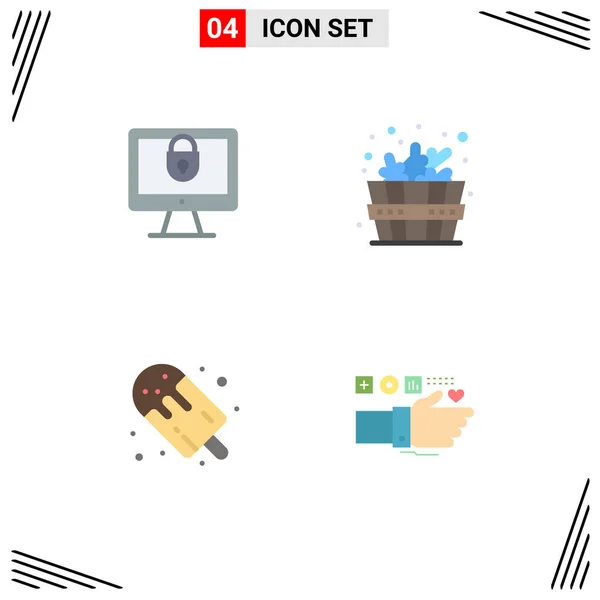 Editable Vector Line Pack Simple Flat Icons Computer Food Security — Stock Vector