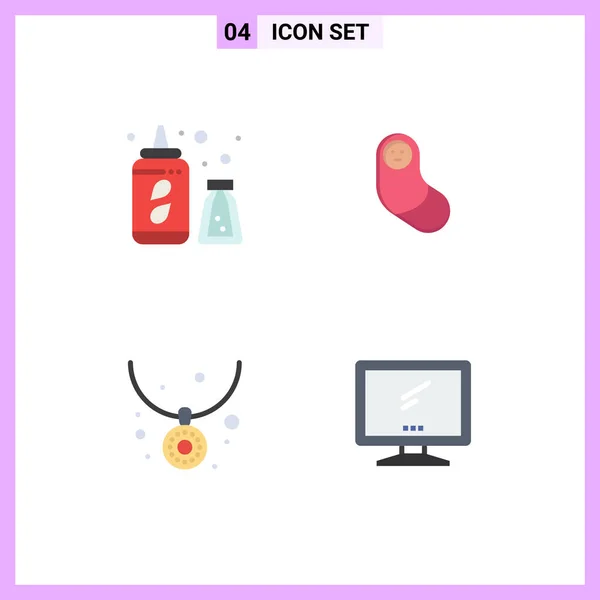 Mobile Interface Flat Icon Set Pictograms Bottle Necklace Baby Accessories — Archivo Imágenes Vectoriales