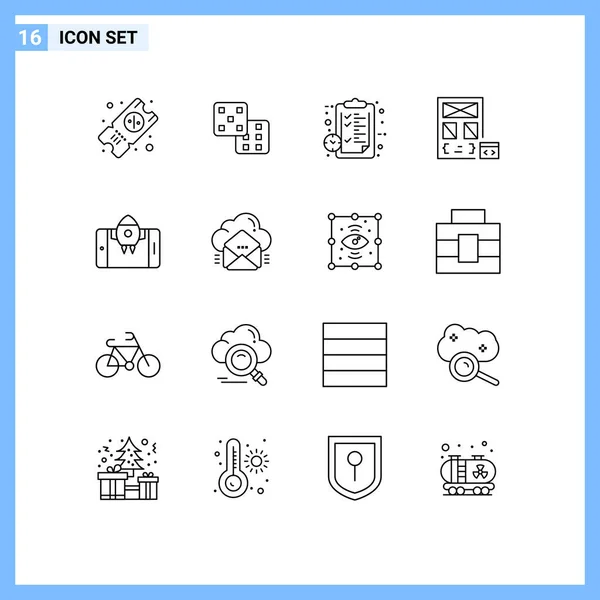 Set Modern Icons Symbols Signs Mobile Page Notepad Development Coding — Stock Vector