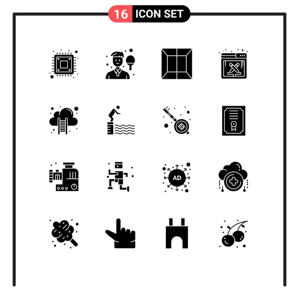 Πακέτο User Interface Βασικών Στερεών Γλυφών Cloud Hosting Εργασίας Ρακέτας — Διανυσματικό Αρχείο
