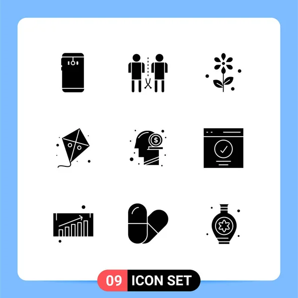 Pictogram Set Simple Solid Glyphs Dollar Kite People Easter Nature — Stock Vector