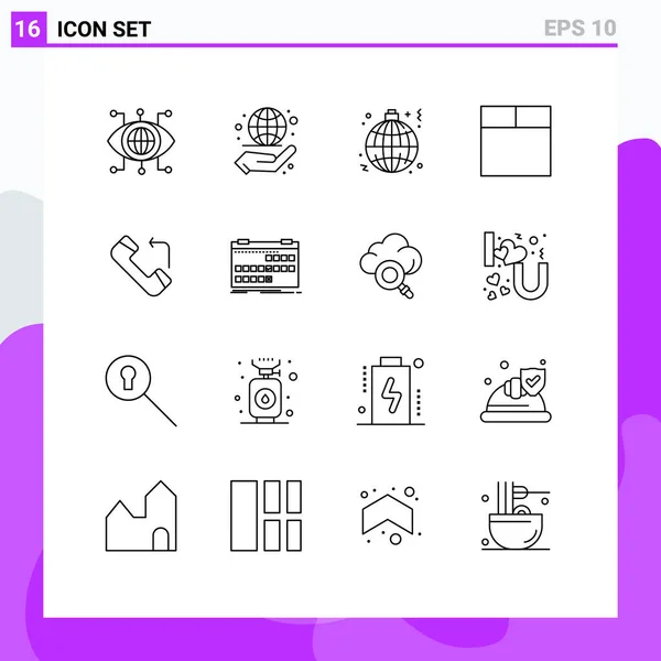 Set Commercial Outlines Pack Incoming Answer Globe Wireframe World Editable — Vector de stock