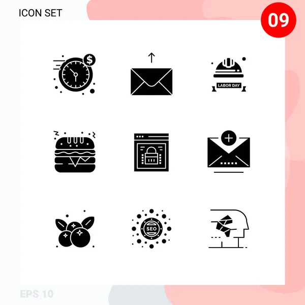 Set Commercial Solid Glyphs Pack Protected Browser Information Security Hard — Stock Vector