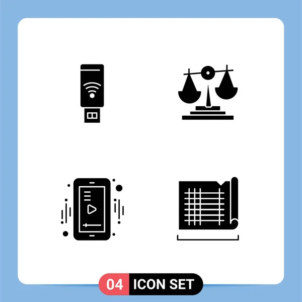 User Interface Pack Basic Solid Glyphs Usb Mobile Signal Decision — Stock Vector