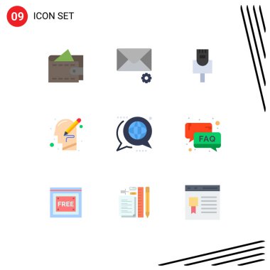 9 İleti, forum, baş, tartışma, Düzenlenebilir Vektör Tasarım Elemanlarının Düzenlenebilir Satır Paketi Basit Düz Renkleri