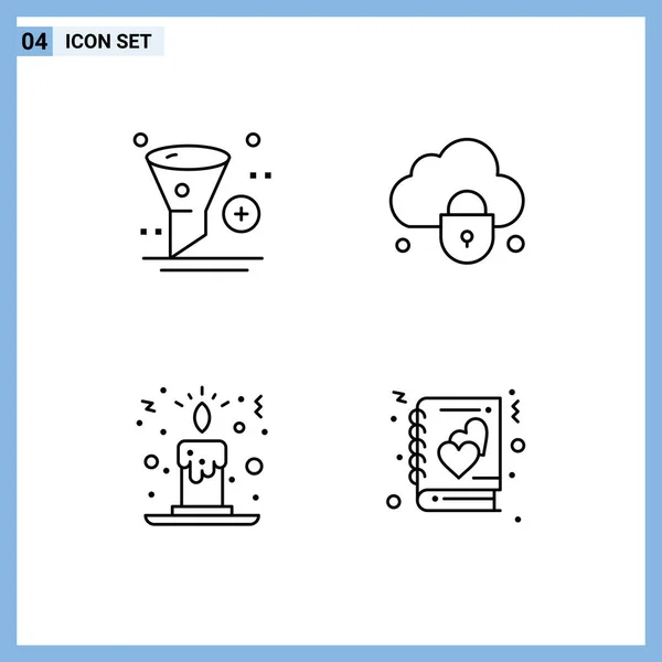 Mobile Interface Line Set Pictograms Add Candle Design Cloud Candle — Vector de stock