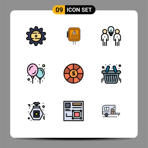 Pictogram Set Simple Filledline Flat Colors Dollar Coin Brainstorm Balloon — 스톡 벡터