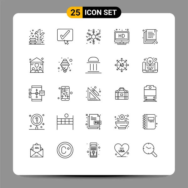 Set Modern Icons Sysymbols Signs Family Documents Flake Copy Screen — Vector de stock