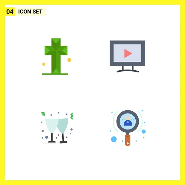 Set Commercial Flat Icons Pack Cathedral Christmas Parish Video Growth — Vetor de Stock