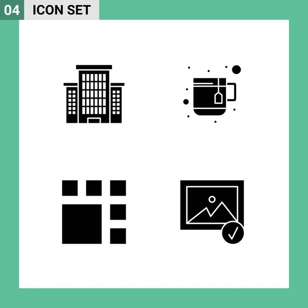 Set Commercial Solid Glyphs Pack Building Layout Cup Editing Photo — Vector de stock