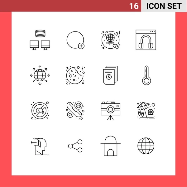 Creative Icons Modern Signs Sysymbols Global Online Passport Help Contact — Vector de stock