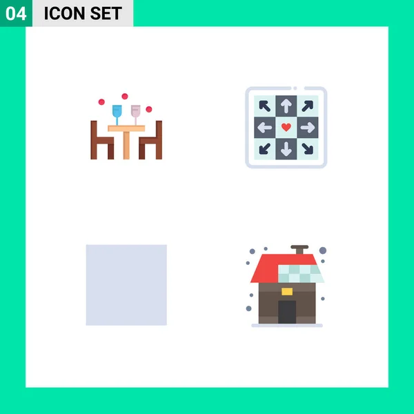 Mobile Interface Flat Icon Set Pictograms Dinner View Love Game — Archivo Imágenes Vectoriales