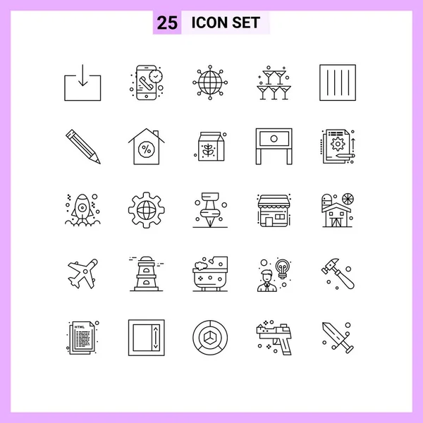 Mobile Interface Line Set Pictograms Clothing Wedding Business Heart Glass — Stock Vector