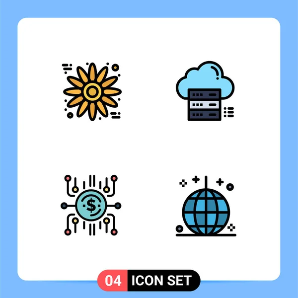 現代的な4つのファイルラインフラットカラーのセット花 クラウドファンディング サーバー クラウド クラウドソーシング編集可能なベクトルデザイン要素の写真 — ストックベクタ