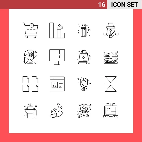 Stock Vector Icon Pack Líneas Símbolos Para Correo Electrónico Dibujo — Vector de stock